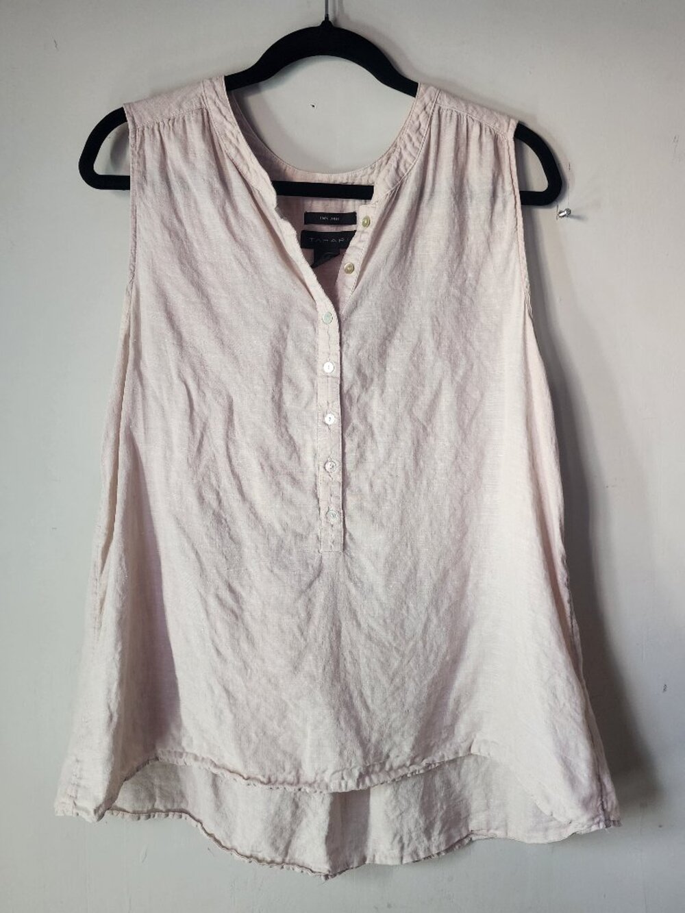 Tahari Large Sleeveless Linen Tunic Top Oatmeal Beige